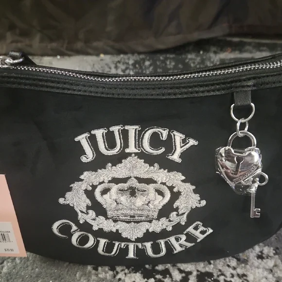 Juicy Couture Black Shoulder Bag with White Logo and Silver Charm - Picture 2 of 5